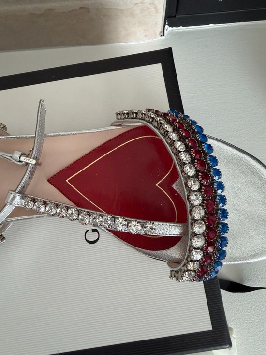 New Gucci Bertie Sandals with Red, Clear, and Blue Crystal Straps 37.5 - Picture 7 of 14